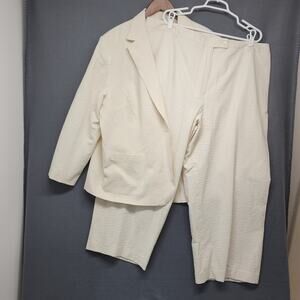 Vintage Pendleton Womens Set Jacket 3X Pants 24W Cropped Cream Seersucker 90s